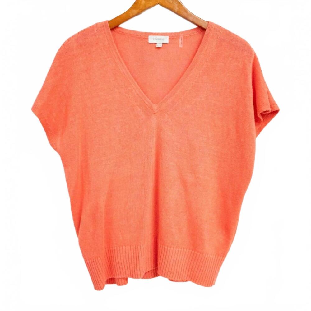 NEW KINROSS women's cap sleeve vee top in coral - Picture 1 of 2